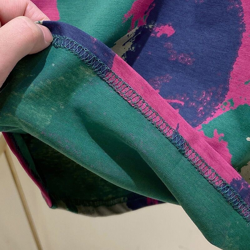 Tie Dye Printing Винтидж пуловер с О-образно деколте Тениска с къс ръкав Дамска блуза Риза Корейска мода Дамско облекло Топове 2024