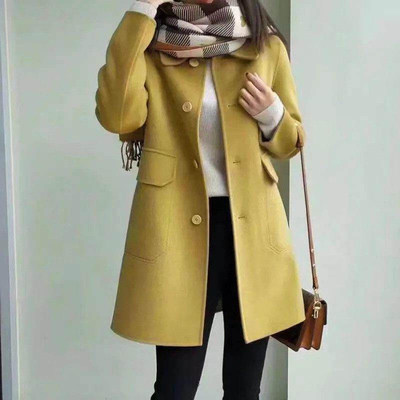 Вълнено палто Дамско дълго есенно-зимно ново облекло за 2024 г. Корейско късо висококачествено палто Дамско вълнено яке в чужд стил Tide