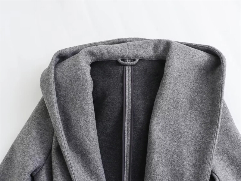 PB&ZA2024 Rudens jauns produkts Sieviešu modes Rietumu stila siksna ar garām piedurknēm ar kapuci, mīksts mētelis