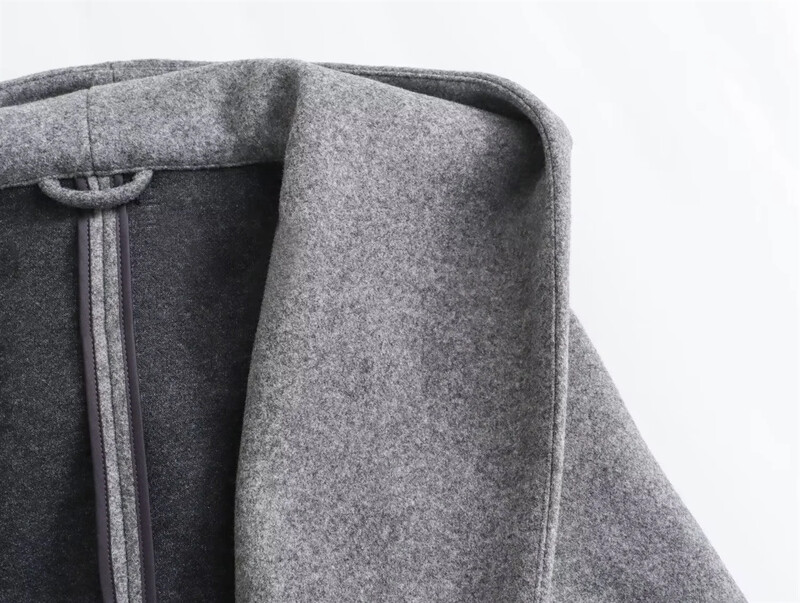 PB&ZA2024 Rudens jauns produkts Sieviešu modes Rietumu stila siksna ar garām piedurknēm ar kapuci, mīksts mētelis