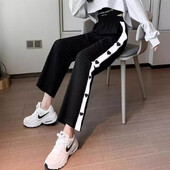 Dopamīna krāsas ikdienas bikses vīriešiem un sievietēm vasarā ar burtu apdruku plānas dizaina taisnas caurules sporta brīvas un platas