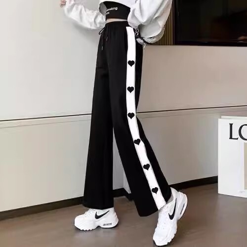 Dopamīna krāsas ikdienas bikses vīriešiem un sievietēm vasarā ar burtu apdruku plānas dizaina taisnas caurules sporta brīvas un platas