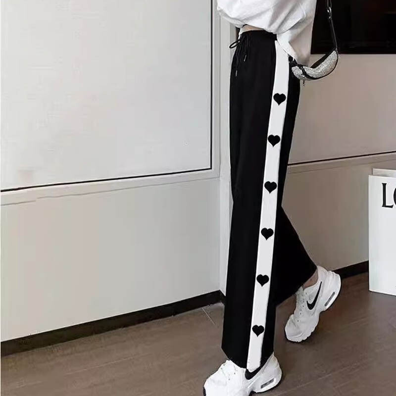 Dopamīna krāsas ikdienas bikses vīriešiem un sievietēm vasarā ar burtu apdruku plānas dizaina taisnas caurules sporta brīvas un platas