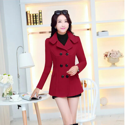 2017. aasta enimmüüdud uus sügis/talv Korea stiilis Slim Fit villane jope naistele Tviidstiilis magusa mustriga kaherealine nööbid