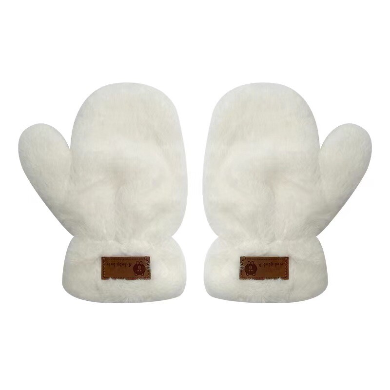 2025. gada jauni 1 pāris sieviešu mīlīgi silti ziemas cimdi Jauni, sabiezināti pūkaini balti plīša cimdi Samta burtu cimdi Viens izmērs