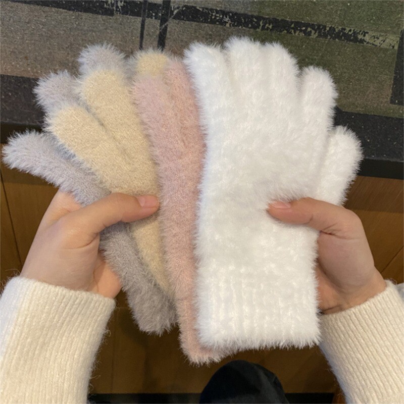 Saldie ūdeles vilnas garie cimdi sievietēm ziemas biezi adīti silti, īsi, pūkaini plīša dūraiņi, aizsargroka pret aukstumu āra cimdi