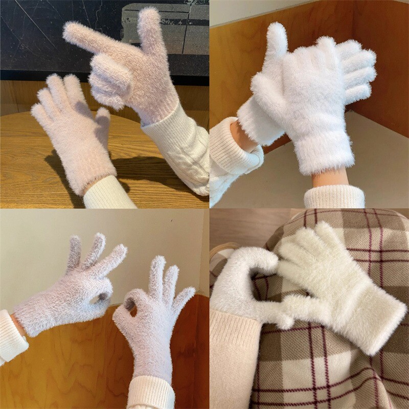 Saldie ūdeles vilnas garie cimdi sievietēm ziemas biezi adīti silti, īsi, pūkaini plīša dūraiņi, aizsargroka pret aukstumu āra cimdi