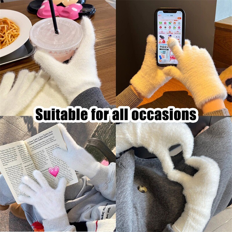 Saldie ūdeles vilnas garie cimdi sievietēm ziemas biezi adīti silti, īsi, pūkaini plīša dūraiņi, aizsargroka pret aukstumu āra cimdi