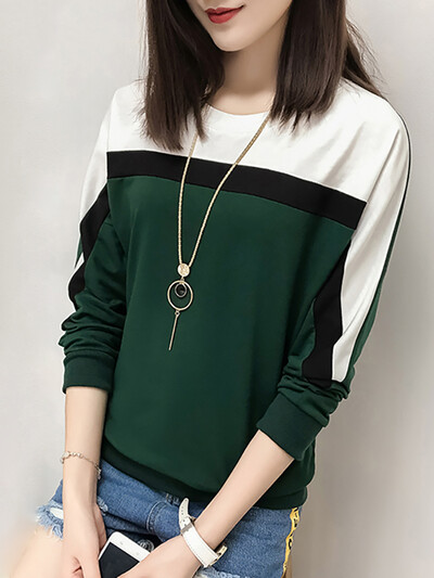 AOSSVIAO 2024 Есен Зима Тениска с дълъг ръкав Дамски топове Тениска Дамска тениска О-образно деколте Свободна памучна тениска Femme Плюс размер