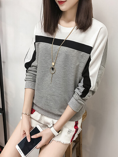 AOSSVIAO 2024 Есен Зима Тениска с дълъг ръкав Дамски топове Тениска Дамска тениска О-образно деколте Свободна памучна тениска Femme Плюс размер