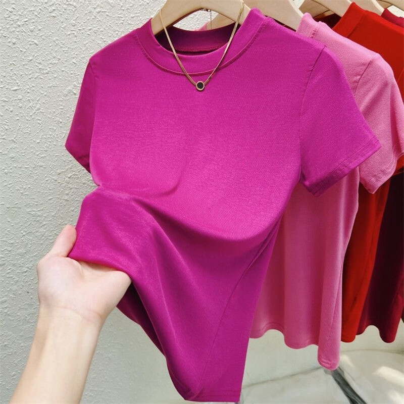 Sieviešu T-krekli ar īsām piedurknēm Sexy Slim Crew Neck Y2k Korejiešu Harajuku Street Ikdienas sieviešu T krekls ar īsām piedurknēm Vasaras apģērbs