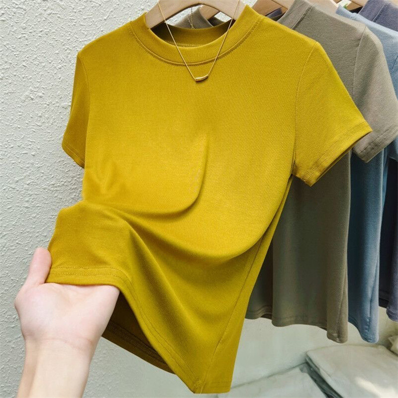 Sieviešu T-krekli ar īsām piedurknēm Sexy Slim Crew Neck Y2k Korejiešu Harajuku Street Ikdienas sieviešu T krekls ar īsām piedurknēm Vasaras apģērbs