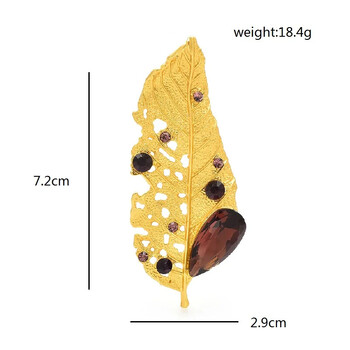 Винтидж брошки с метални кристали и изсъхнали листа за жени, мъже, изящни креативни кристални листа, брошка, игли, парти бижута, подаръци