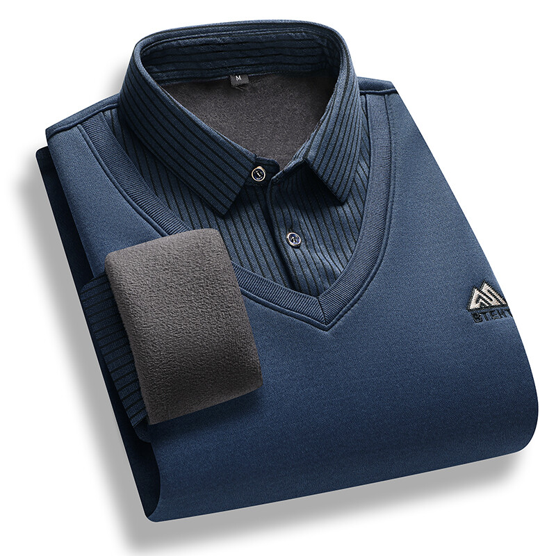 Vīriešu džemperis ar vilnas oderi, polo apkakles džemperi, viltoti divdaļīgi modes biznesa kausālie puloveri biezi ziemas apģērbi