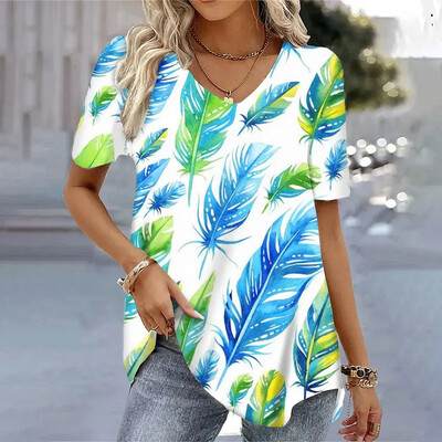 2024-es új női bő, rövid ujjú póló V-nyakú, divatos nyári alkalmi pólók, felső női túlméretezett felső pólók, nagy méretek