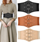 Stilīgas trīskāršas sprādzes platas jostas Elegantas vienkrāsainas elastīgas jostasvietas Cincher klasiskās kleitas mēteļa josta sievietēm