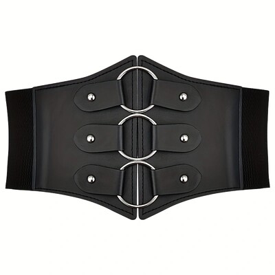 Stilīgas trīskāršas sprādzes platas jostas Elegantas vienkrāsainas elastīgas jostasvietas Cincher klasiskās kleitas mēteļa josta sievietēm