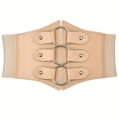 Stilīgas trīskāršas sprādzes platas jostas Elegantas vienkrāsainas elastīgas jostasvietas Cincher klasiskās kleitas mēteļa josta sievietēm