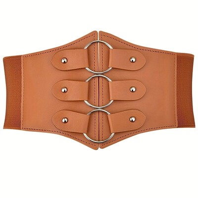 Stilīgas trīskāršas sprādzes platas jostas Elegantas vienkrāsainas elastīgas jostasvietas Cincher klasiskās kleitas mēteļa josta sievietēm