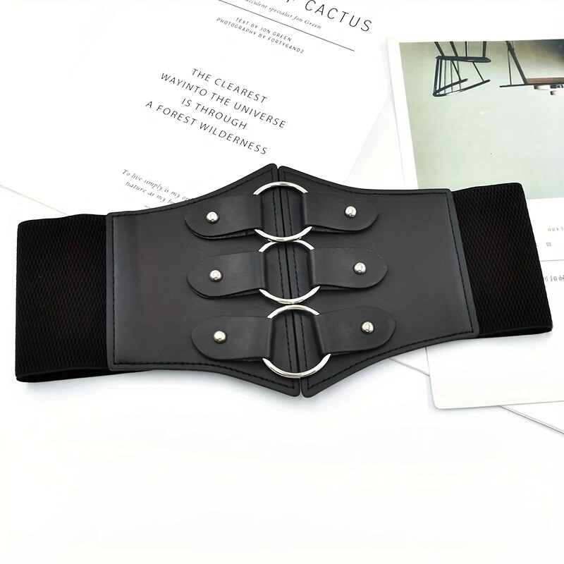 Stilīgas trīskāršas sprādzes platas jostas Elegantas vienkrāsainas elastīgas jostasvietas Cincher klasiskās kleitas mēteļa josta sievietēm