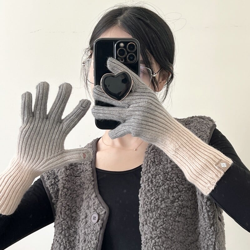 Varavīksnes krāsu modes ziemas sieviešu trikotāžas cimdi skārienjutīgs ekrāns augstas kvalitātes dūrainis, biezi silti kašmira cimdi sievietēm