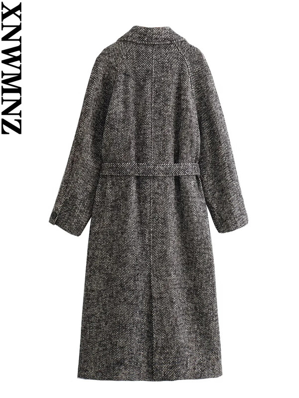 XNWMNZ sieviešu modes 2023. gada rudens/ziemas jostas skujiņas mētelis sievietēm, retro atloks ar garām piedurknēm kabatā, daudzpusīgs sieviešu mētelis