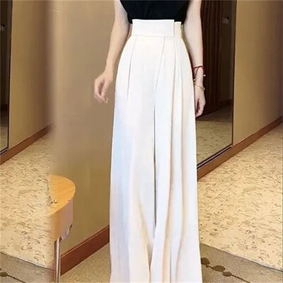 2024. gada pavasaris un vasara Jaunas sieviešu bikses ar platām kājām, brīvas modes, plānas, mīkstas ikdienas bikses ar augstu vidukli, ar āķi