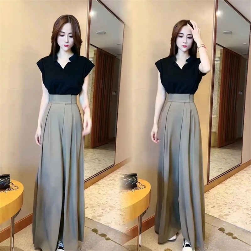 2024. gada pavasaris un vasara Jaunas sieviešu bikses ar platām kājām, brīvas modes, plānas, mīkstas ikdienas bikses ar augstu vidukli, ar āķi