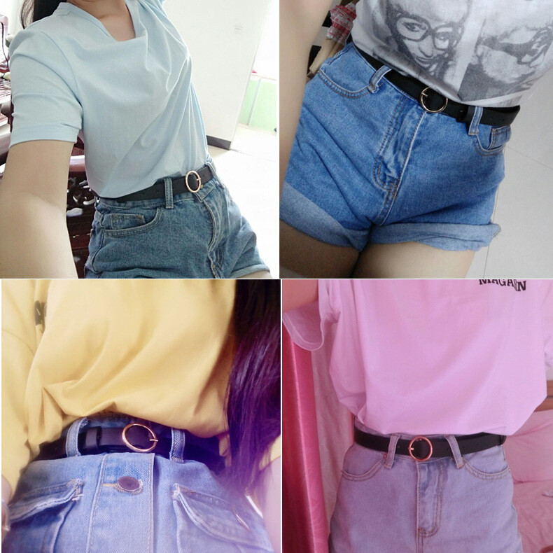 Modes PU ādas josta Sieviešu apaļa sprādze Sprādze Džinsi melna josta Eleganta retro siksna sieviešu jostasvieta