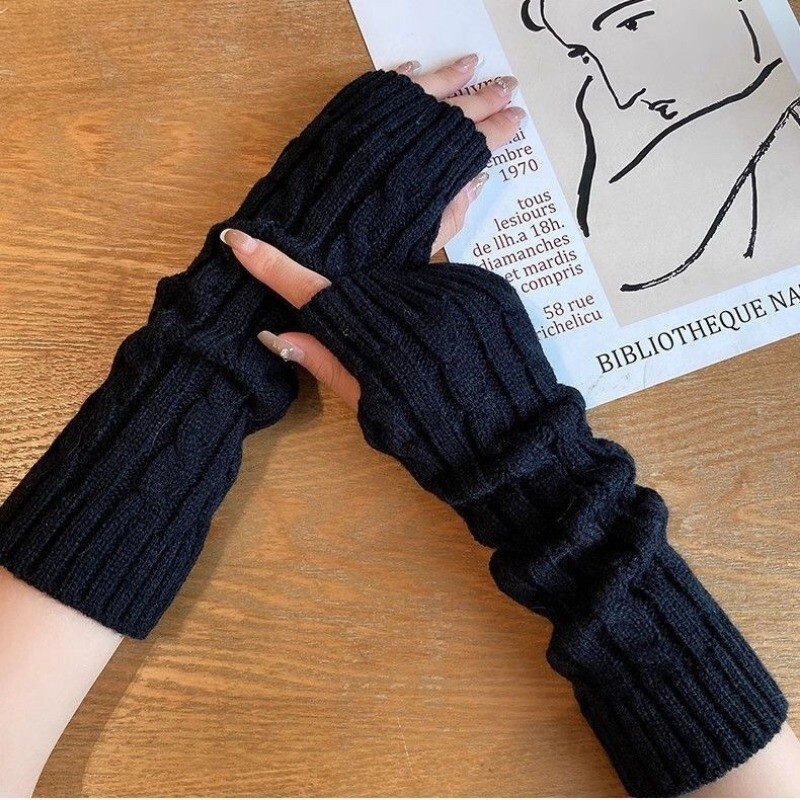 Modes garie cimdi bez pirkstiem sievietēm dūrainis ziemas mīksto roku sildītājs Kawaii trikotāžas piedurknēm meitenes Anime apģērbi JK punk cimdi