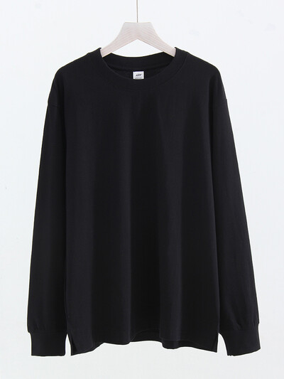 Ziemas kokvilnas T-krekli ar garām piedurknēm Sieviešu balti topi Lielizmēra vienkrāsains Tkrekls Rudens džemperi Sieviešu T-krekli ar garām piedurknēm brīvi