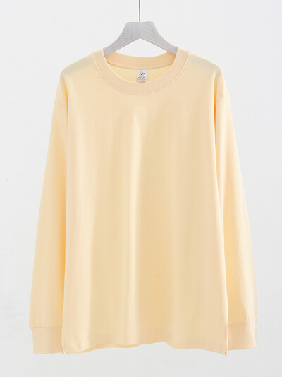 Ziemas kokvilnas T-krekli ar garām piedurknēm Sieviešu balti topi Lielizmēra vienkrāsains Tkrekls Rudens džemperi Sieviešu T-krekli ar garām piedurknēm brīvi