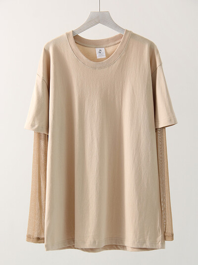 Svijetle prekomjerne majice s mrežastim rukavima, ljetne svijetle svilene majice s zaštitnim faktorom za sunčanje, široke majice s mrežastim rukavima za žene, crne 2025.