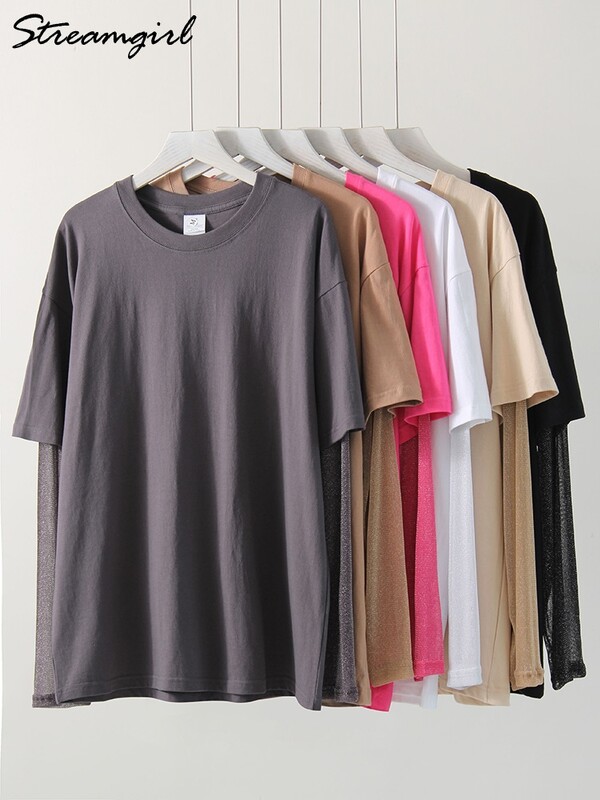 Svijetle prekomjerne majice s mrežastim rukavima, ljetne svijetle svilene majice s zaštitnim faktorom za sunčanje, široke majice s mrežastim rukavima za žene, crne 2025.