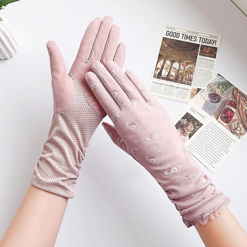 Vasaras cimdi sievietēm ar UV aizsardzību elpojoši plānas kokvilnas vidēja garuma braukšanas velosipēdam pretslīdes skārienekrāna balti cimdi