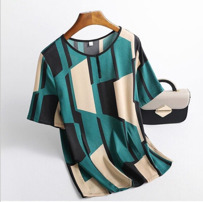 Sieviešu krekli Modes T-krekli Sieviešu apdrukas raksts Krāsa Stripe Lady ar īsām piedurknēm Plus brīvs izmērs M-xxxxl Topi