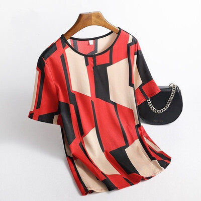 Sieviešu krekli Modes T-krekli Sieviešu apdrukas raksts Krāsa Stripe Lady ar īsām piedurknēm Plus brīvs izmērs M-xxxxl Topi