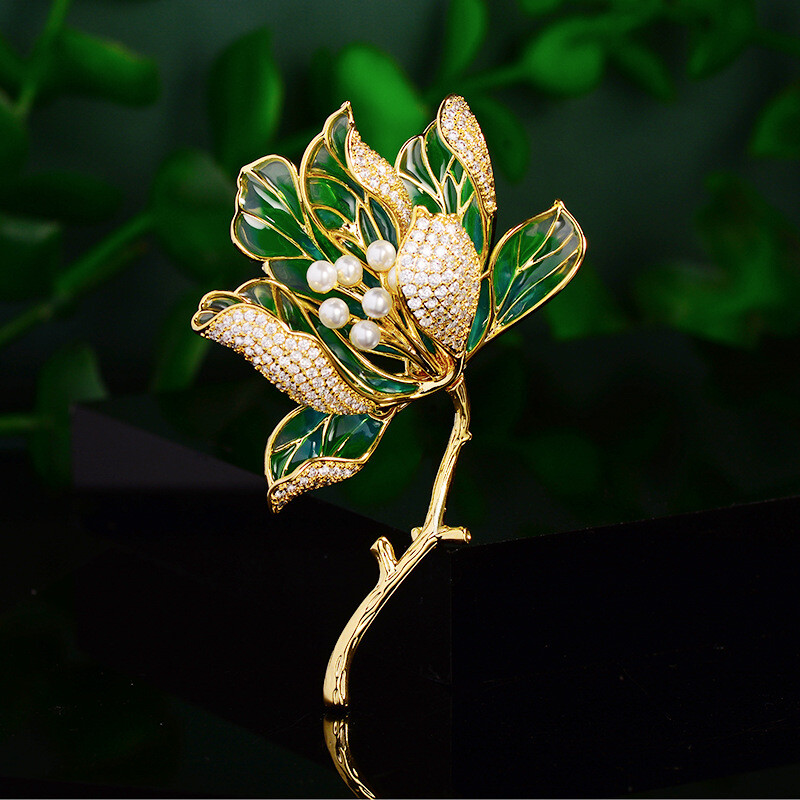 Luksusa Elegantas Rhinestone Pērļu ziedu saktas Sievietēm Temperaments Izsmalcināti Hibiska ziedu augu saktas Piespraudes Rotaslietas Dāvanas