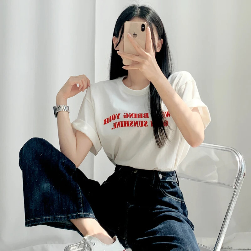 Jauni burti Jautri apdrukāti sieviešu kokvilnas T-krekls Vasaras modes retro personības Y2k Top Casual Lielizmēra Modes T-krekls ar apaļu apkakli