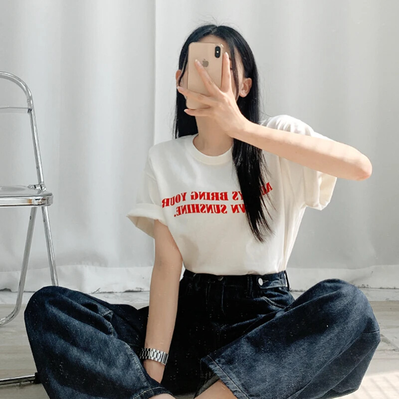 Jauni burti Jautri apdrukāti sieviešu kokvilnas T-krekls Vasaras modes retro personības Y2k Top Casual Lielizmēra Modes T-krekls ar apaļu apkakli