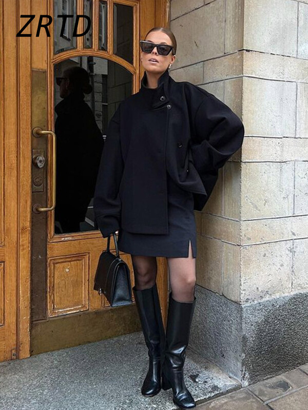 Eleganti sieviešu, īsi vilnas mēteļi, ikdienas mēteļi, vienrindas, garām piedurknēm, bieza jaka 2024. gada rudens ziemas sieviešu biroja virsdrēbes