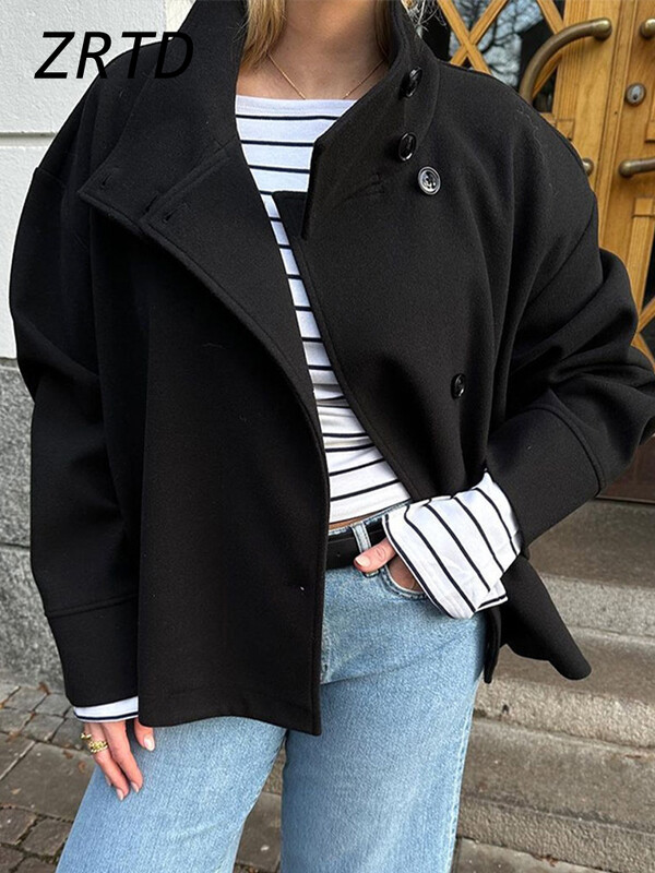 Eleganti sieviešu, īsi vilnas mēteļi, ikdienas mēteļi, vienrindas, garām piedurknēm, bieza jaka 2024. gada rudens ziemas sieviešu biroja virsdrēbes