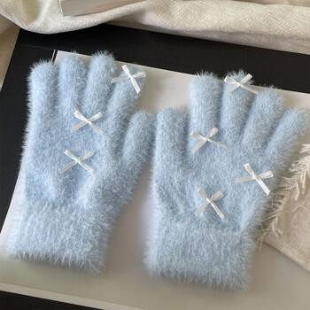 Lovely Gloves Μαλακά κοραλί βελούδινα γάντια με τα δάχτυλα Winter Thicken πιο ζεστά γάντια Κορεατικά γάντια απομίμησης γούνας κουνελιού