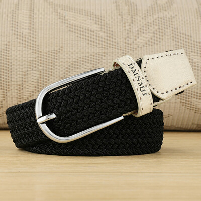 Jauna stila sieviešu elastīga pīta josta ikdienišķa sakausējuma pin sprādzes audekls studentu dekoratīvā bikšu josta sievietēm