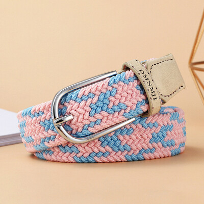 Jauna stila sieviešu elastīga pīta josta ikdienišķa sakausējuma pin sprādzes audekls studentu dekoratīvā bikšu josta sievietēm