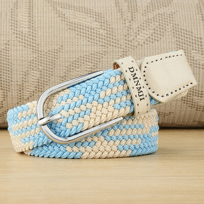 Jauna stila sieviešu elastīga pīta josta ikdienišķa sakausējuma pin sprādzes audekls studentu dekoratīvā bikšu josta sievietēm