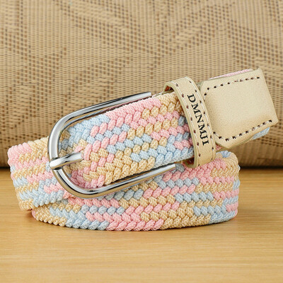 Jauna stila sieviešu elastīga pīta josta ikdienišķa sakausējuma pin sprādzes audekls studentu dekoratīvā bikšu josta sievietēm