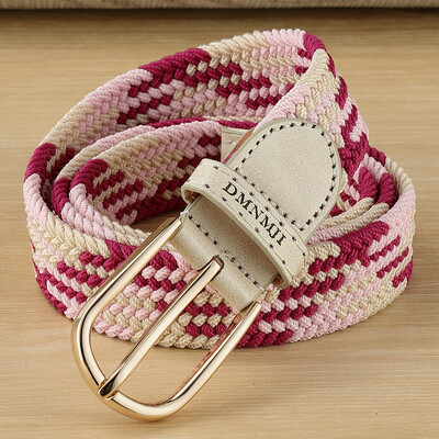 Jauna stila sieviešu elastīga pīta josta ikdienišķa sakausējuma pin sprādzes audekls studentu dekoratīvā bikšu josta sievietēm