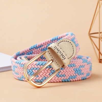 Jauna stila sieviešu elastīga pīta josta ikdienišķa sakausējuma pin sprādzes audekls studentu dekoratīvā bikšu josta sievietēm