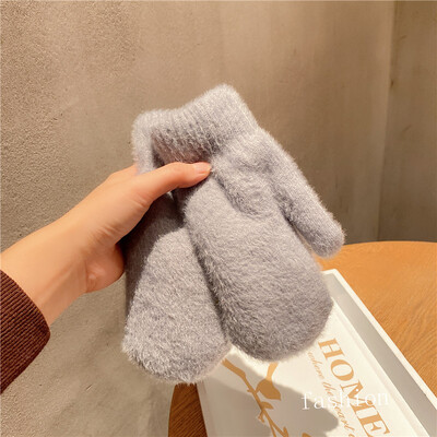 Vienkārša stila adīšana Vilna plus samts, biezs, pilns pirksts Sievietēm Ziemas dūraiņi Cimdi Matains Jauki Jauki Salds Saglabā siltumu Mīksts